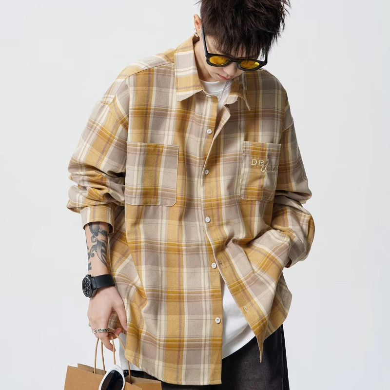 เสื้อเชิ้ตแขนยาวสไตล์อเมริกันย้อนยุค ลายสก๊อต สำหรับผู้ชาย ไซส์บวกหลวม สบาย - รูปที่ 4