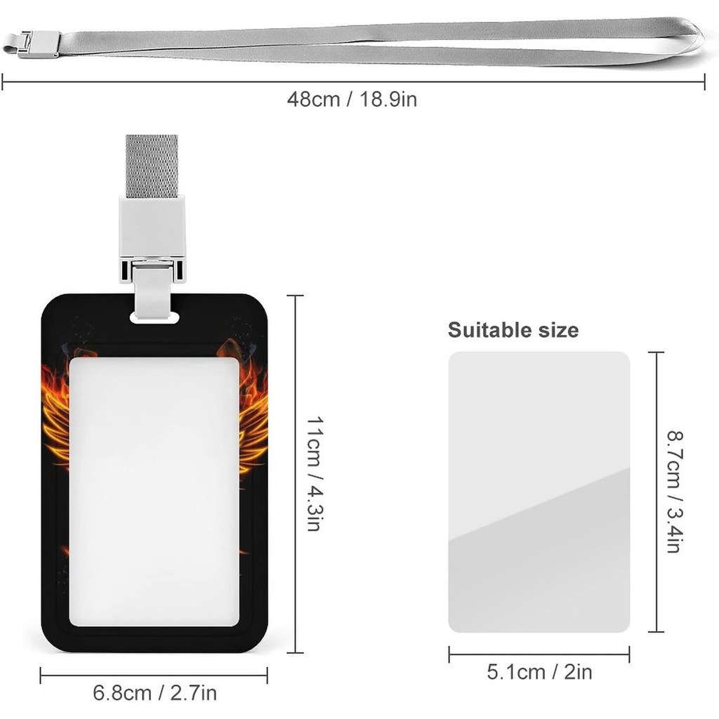 Flaming Phoenix Bird ที่ใส่ป้ายพลาสติกแฟชั่นผู้ถือบัตร ID แนวตั้งพร้อมเชือกเส้นเล็กคอที่ถอดออกได้ NH