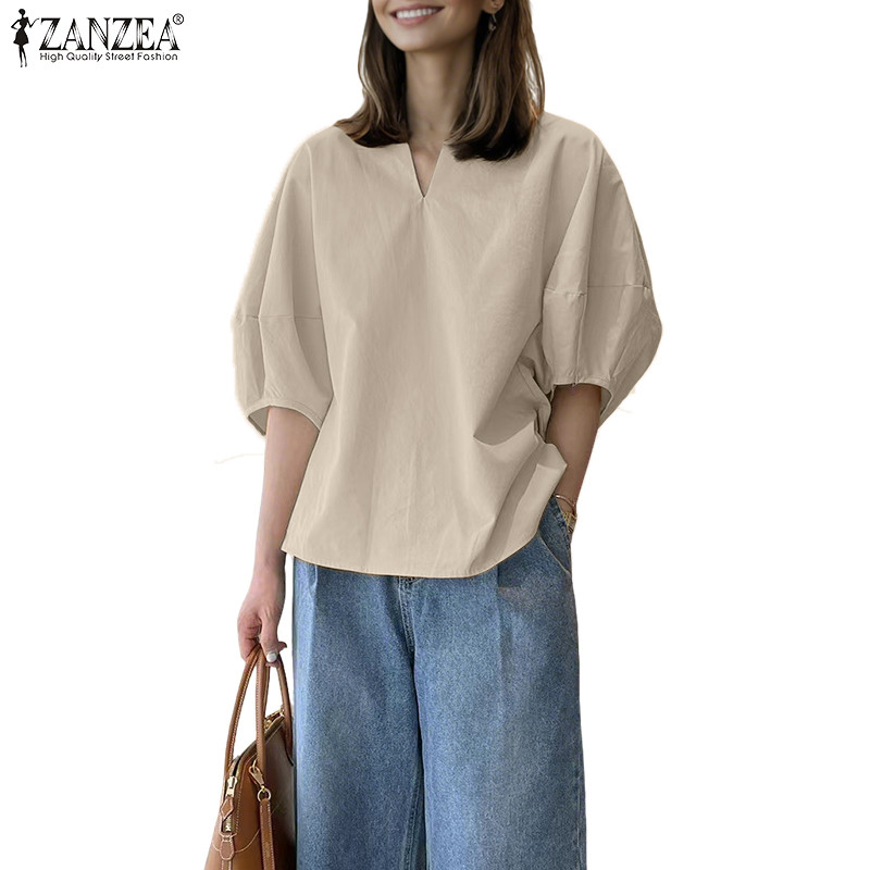 ZANZEA เสื้อแขนยาวสไตล์เกาหลี ลายไม้สำหรับผู้หญิง