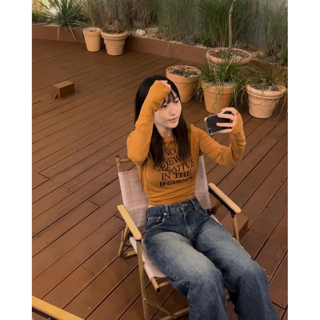 [i4p STUDIO] jennie Same Style Korean current Long-Sleeved Bottoming Shirt Short Top Skinny T-Shirt