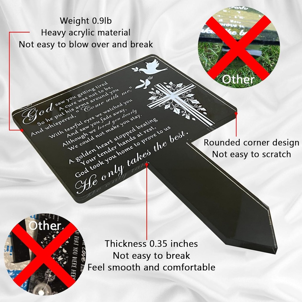 Memorial Remembrance Plaque Stake, 0.35 "หนากันน้ําอะคริลิค Grave Marker สําหรับ Cemetery Memorial G