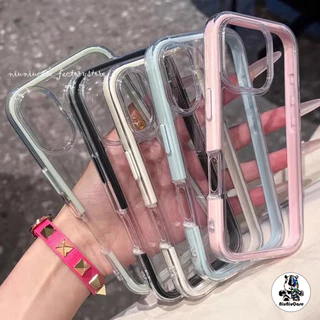 Macaron ลูกอมสีกันกระแทกกันชนนุ่ม For iPhone 16 15 14 13 12 11 Pro Max 16Plus Case หรูหราอะคริลิคใสกันกระแทกกันชนปกหลัง
