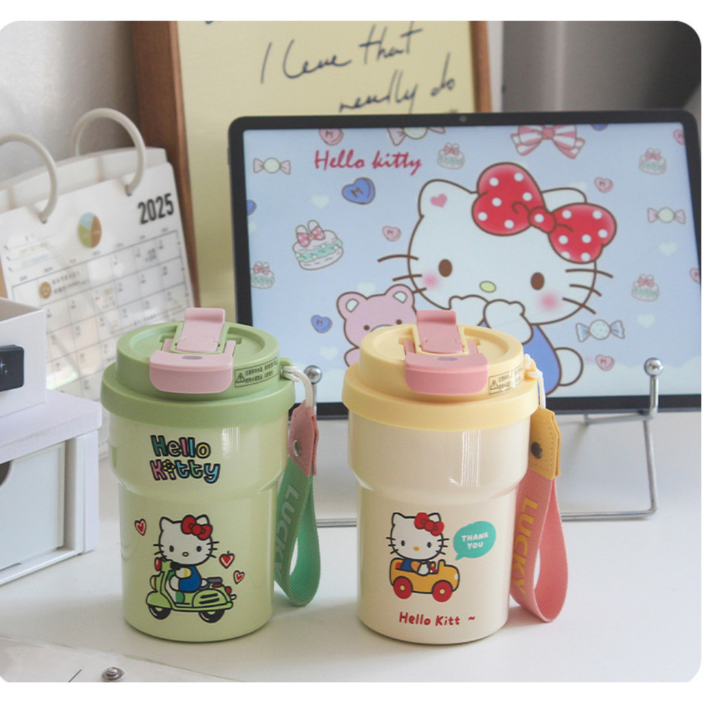 Hello kitty Ceramic Liner Straw Thermos Cup ถ้วยกาแฟ 316 ถ้วยน้ําฟางสแตนเลส