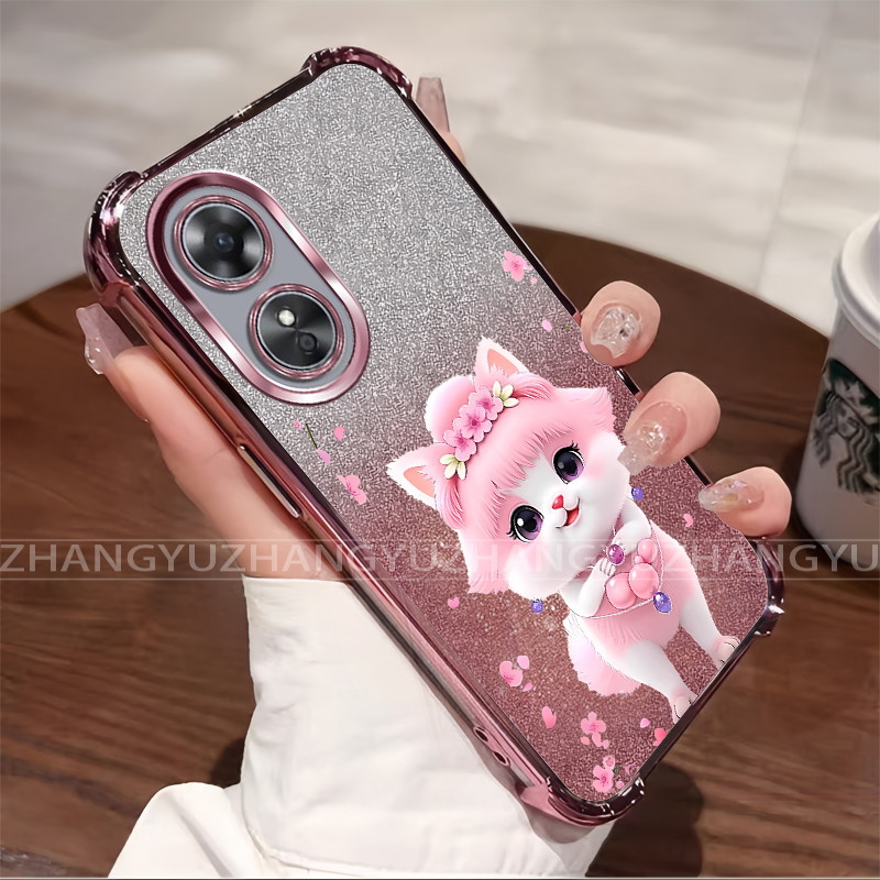 สําหรับ OPPO A17 A17K A18 A38 A58 A78 4G 5G A98 A97 Electroplated กันกระแทกเคสโทรศัพท์น่ารักแมวรูปแบบ TPU นุ่มป้องกันกรณี HM