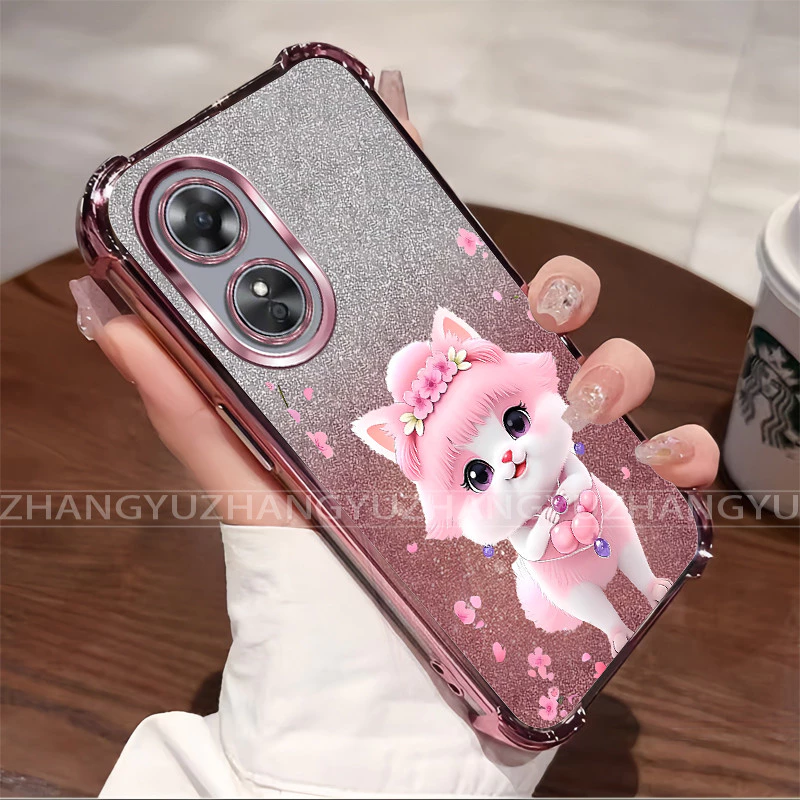 สําหรับ OPPO A17 A17K A18 A38 A58 A78 4G 5G A98 A97 Electroplated กันกระแทกเคสโทรศัพท์น่ารักแมวรูปแบบ TPU นุ่มป้องกันกรณี HM