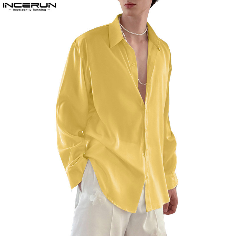 INCERUN สไตล์เกาหลี สำหรับผู้ชาย เสื้อลายตาข่าย มุกซีทรู ดีไซน์หลวมๆ
