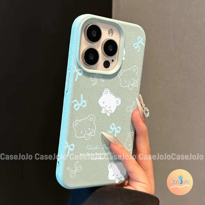 เคสโทรศัพท์สำหรับ IPhone 14 13 12 11 16 15 Pro Max X XS Max XR 7 8 16 15 14 Plus SE 2020 หมีโบว์น่ารัก
