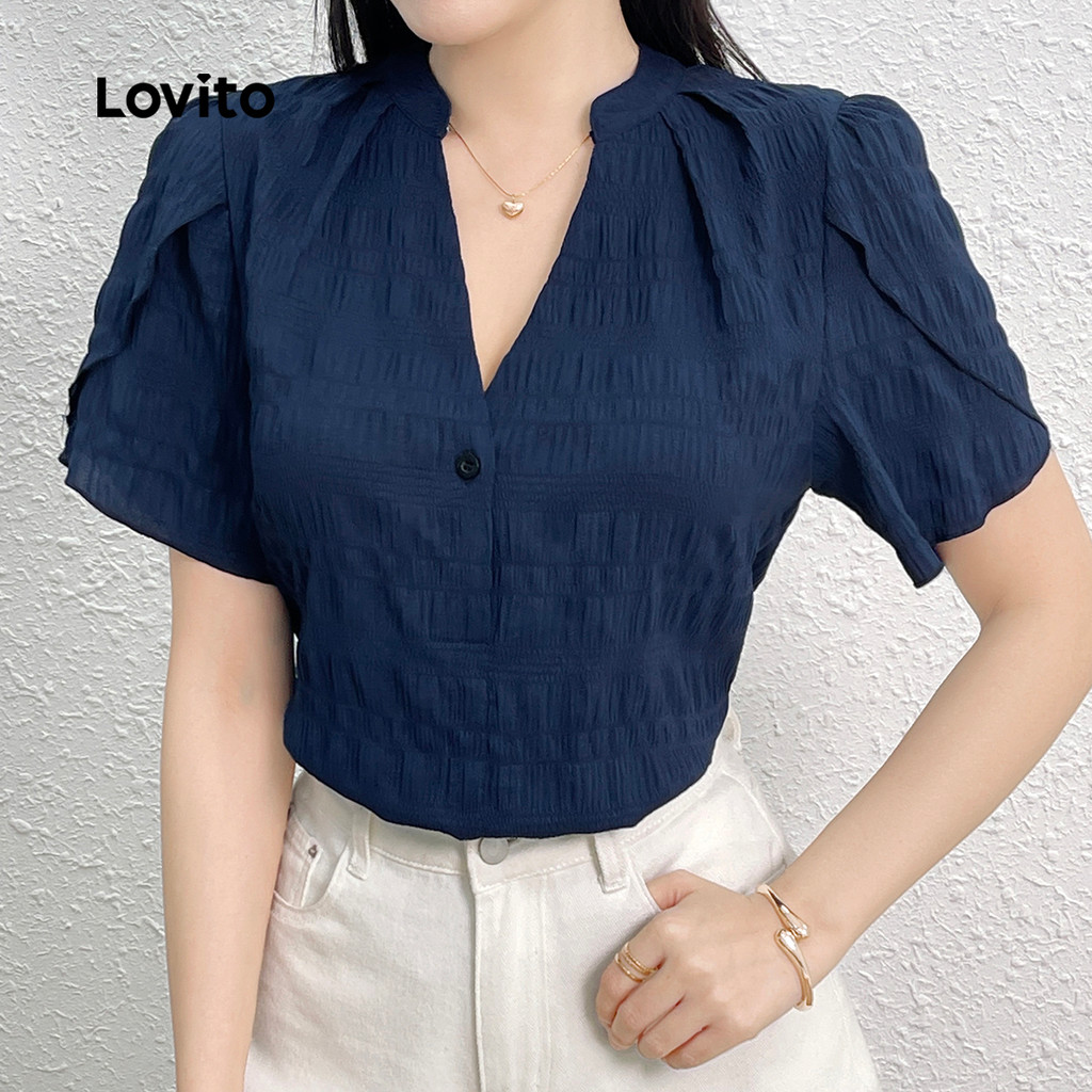 Lovito เสื้อยืดคอกลมคอวี BLB150P2D716