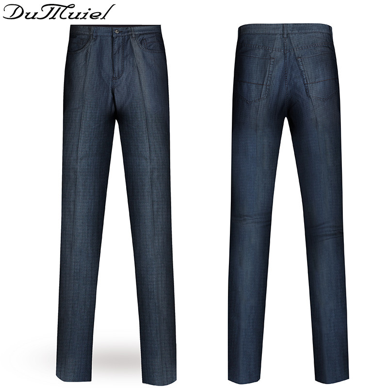 Duwen กางเกงยีนส์แบบบางสําหรับผู้ชายฤดูร้อนหลวมตรงกางเกงลําลองกลางกางเกงยีนส์กางเกงผู้ชายขนาดใหญ่