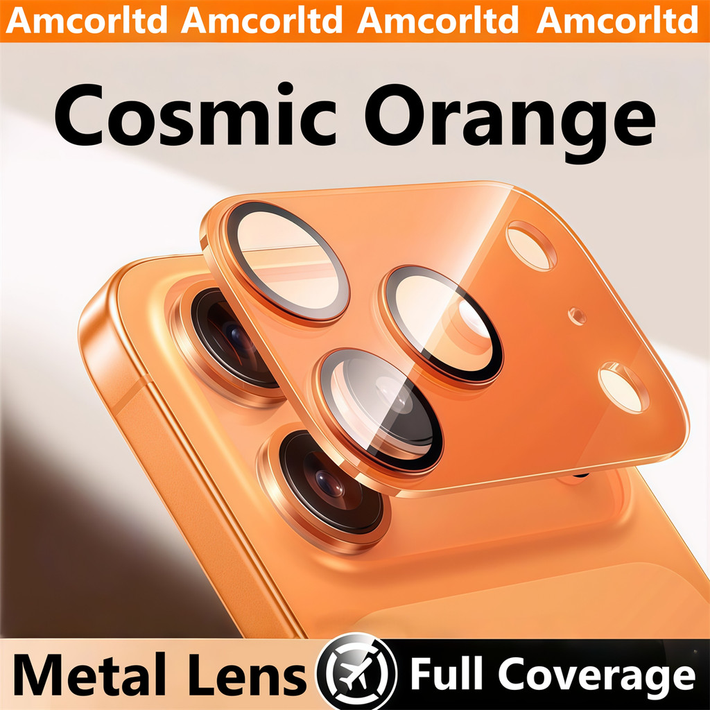 Cosmic สีส้มแหวนโลหะกล้อง Protector สําหรับ IPhone 17 Pro Max Air 13 14 15 16 Pro Max กระจกนิรภัยเลนส์อุปกรณ์เสริม