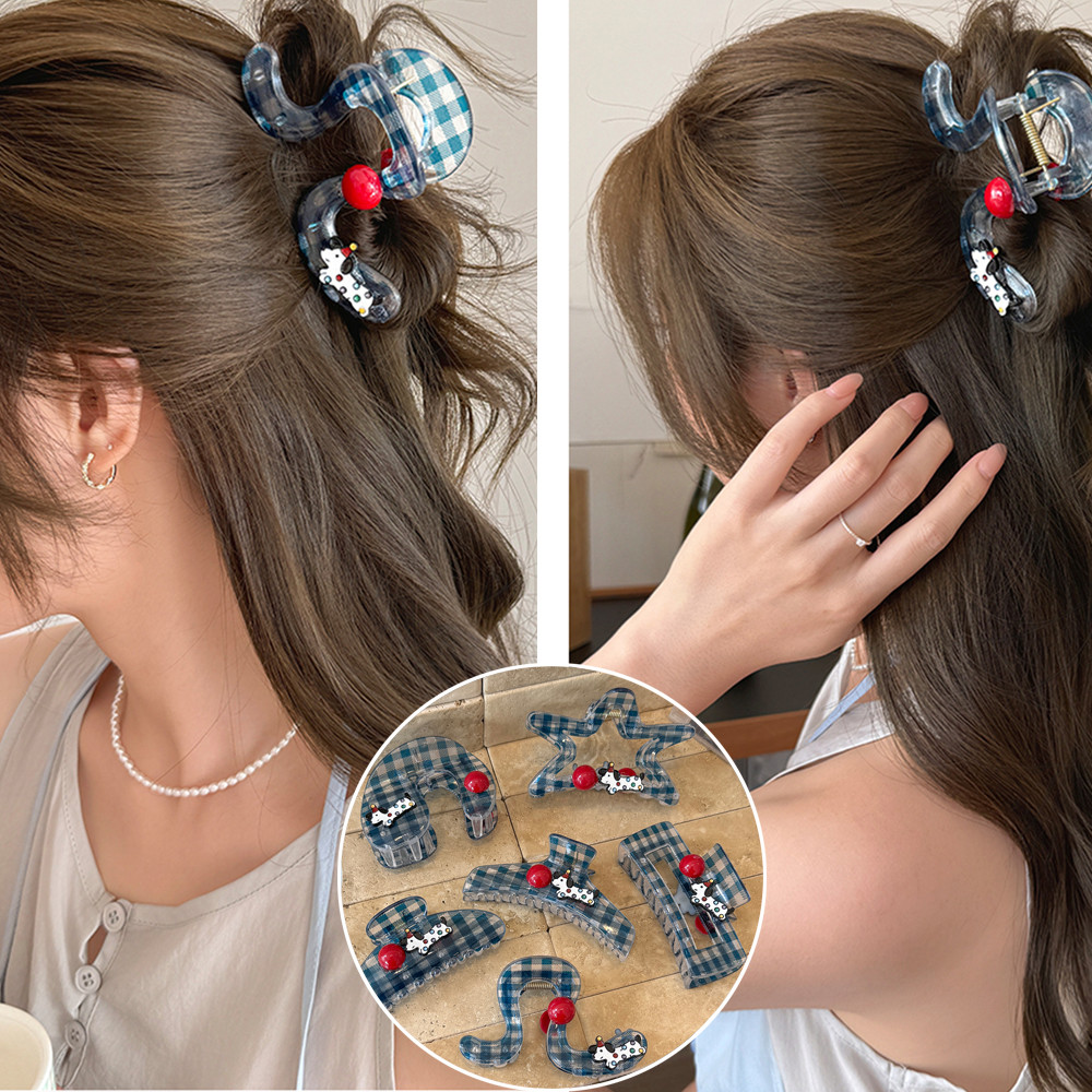 ลายสก๊อตโปร่งใสลายจุดกรงเล็บผมลูกสุนัขลูกปัดสไตล์ผู้หญิงอเนกประสงค์ด้านหลังหัวคลิปฉลาม