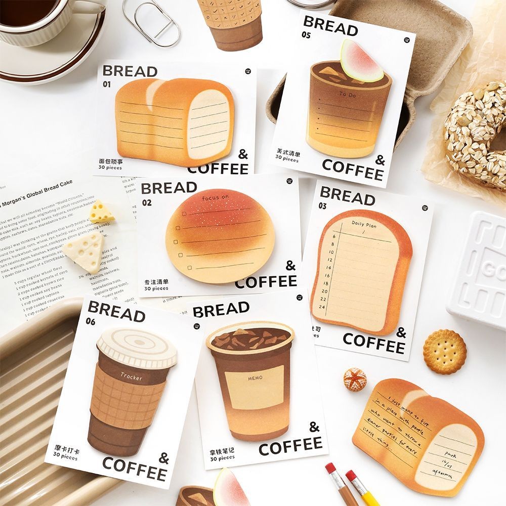 ไดลี่|30แผ่นกาแฟขนมปังบันทึกเหนียวที่เรียบง่ายอินนักเรียนการเรียนรู้สํานักงานบันทึกข้อความกระดาษคู่มือภูมิทัศน์ฐานตกแต่งวัสดุสติกเกอร์คู่มือสติกเกอร์โน้ต