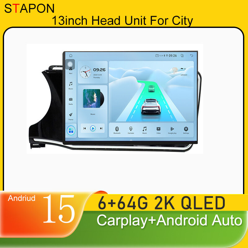 STAPON 13 นิ้ว 6+64GB สําหรับ honda city 2014-2019 android15 2k 1920x1200p หน้าจอ carplay android au