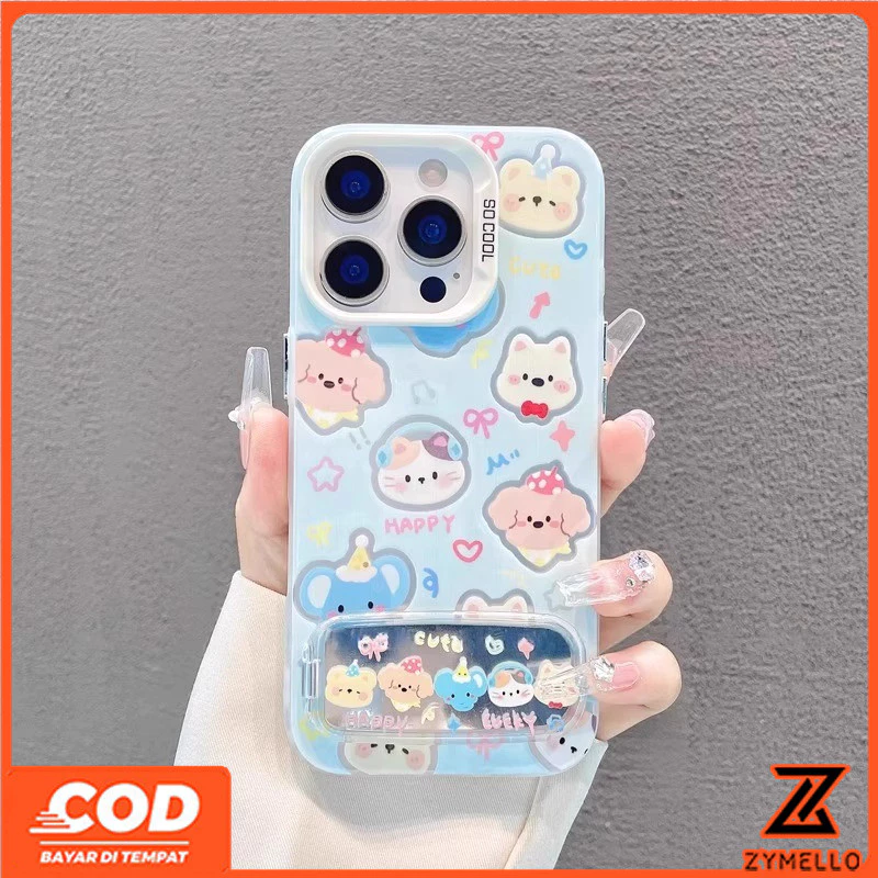 เหมาะสําหรับ OPPO Reno16F 16Pro 15F 15ProMax 14F 14Pro 13F 13Pro 12F 12Pro 11F 11Pro 10Pro 8T 8Z 7Z 6Z น่ารักคิดสตรอเบอร์รี่หมีกระจกขาตั้ง IMD กันกระแทก TPU Ph