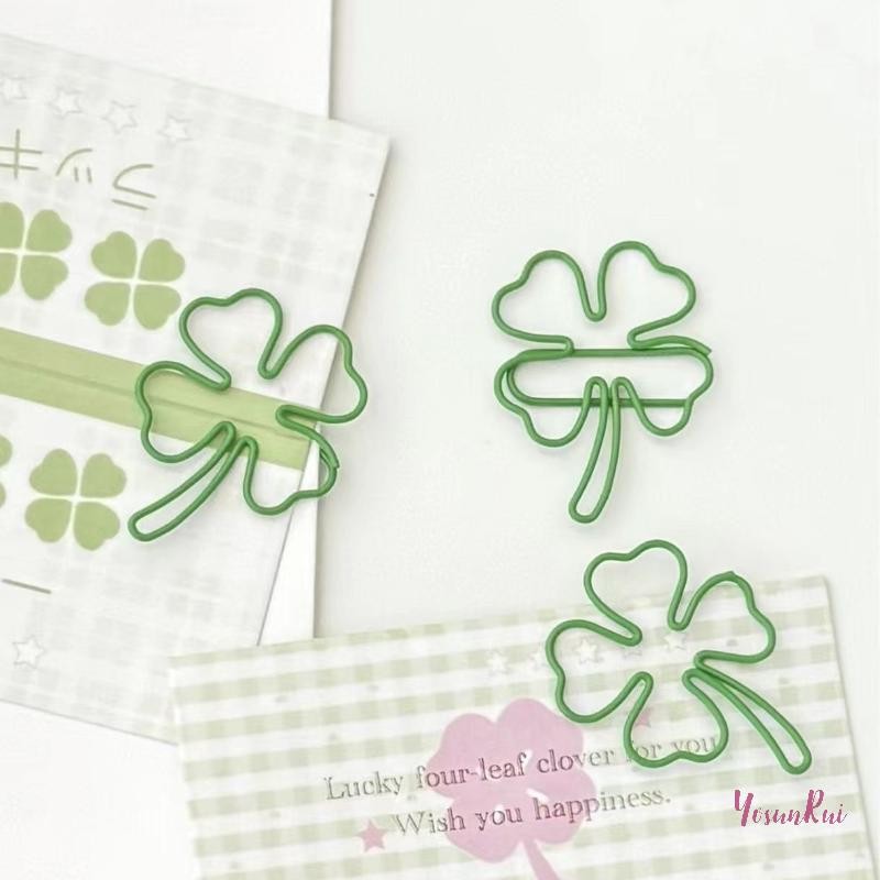 YosunRui] 50 ชิ้น INS สไตล์สีเขียว Four-leaf Clover คลิปหนีบกระดาษสมุดภาพตกแต่ง Binder คลิปโลหะบุ๊คมาร์คอุปกรณ์สํานักงานใหม่