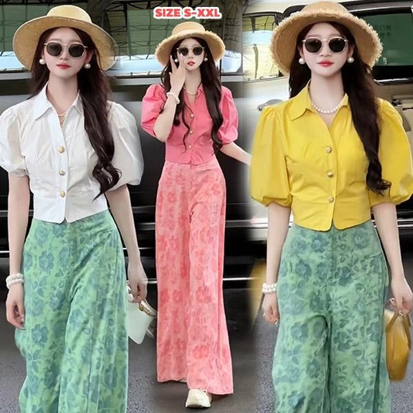 mimi&didi#เสื้อครอปคอปกแขนฟองหวาน ทรงหลวมและทรงสลิมฟิต ปกปิดหน้าท้อง เสื้อแฟชั่น ผู้หญิงน่ารักๆ#W626