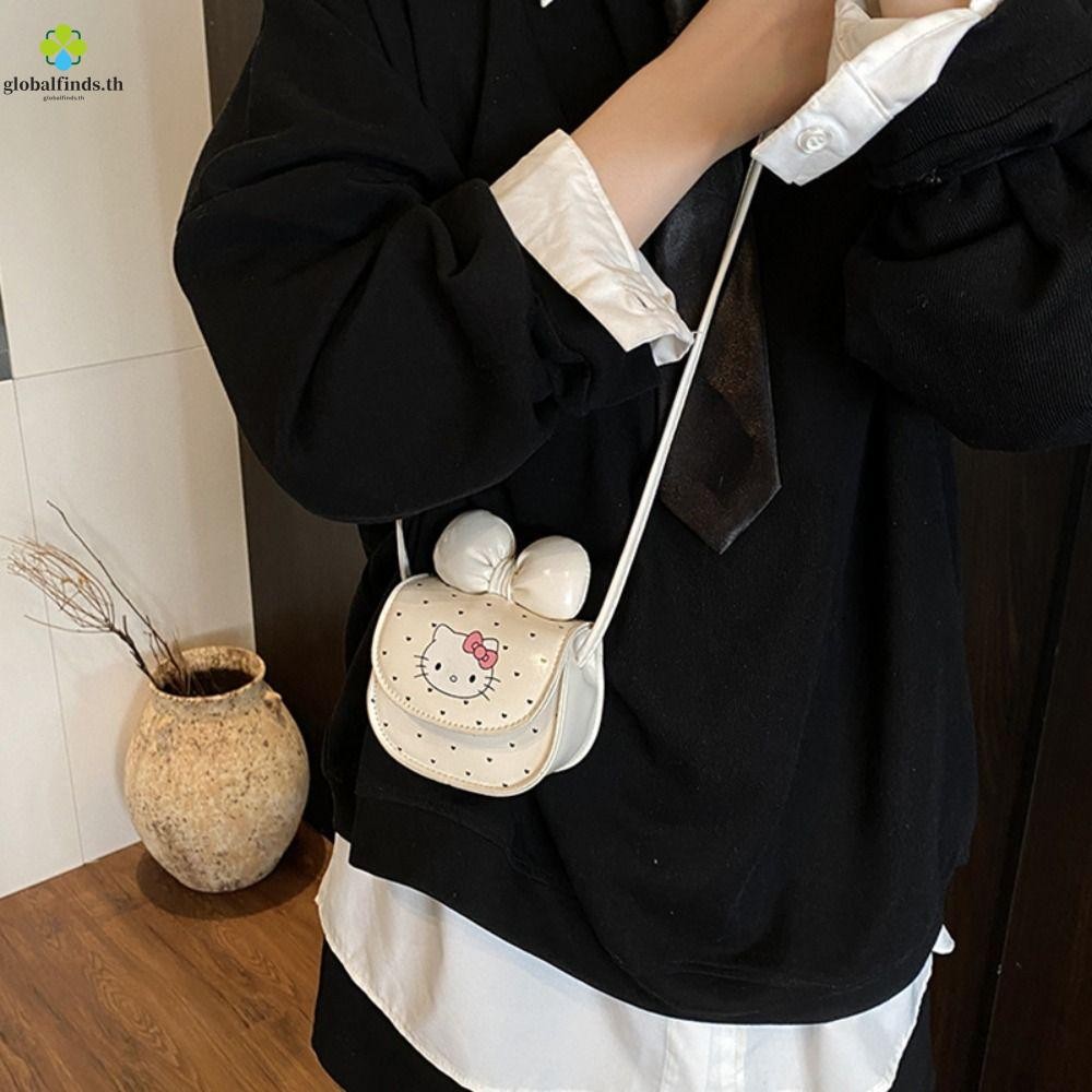 Lewis Mini Kitty Cat Bag หนัง PU ลายจุด มีโบว์ใหญ่ สไตล์เกาหลี พวงมาลัยข้าง