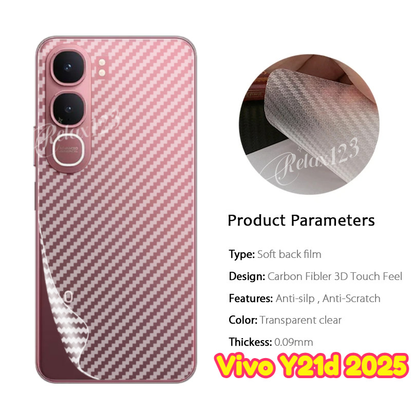 คาร์บอนไฟเบอร์กลับฟิล์มสําหรับVivo Y21d 5G 2025 Matteคาร์บอนไฟเบอร์ป้องกันหน้าจอสําหรับVIVO Y21D Viv