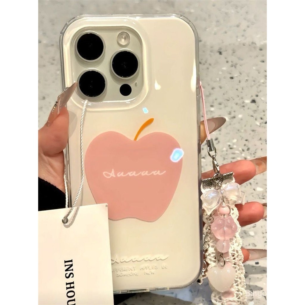 เคสโทรศัพท์ เหมาะสําหรับ iPhone 7 8 X XS XR XSMAX 11 12 13 14 15 16 Pro max Plus สีชมพู Apple + โซ่ก