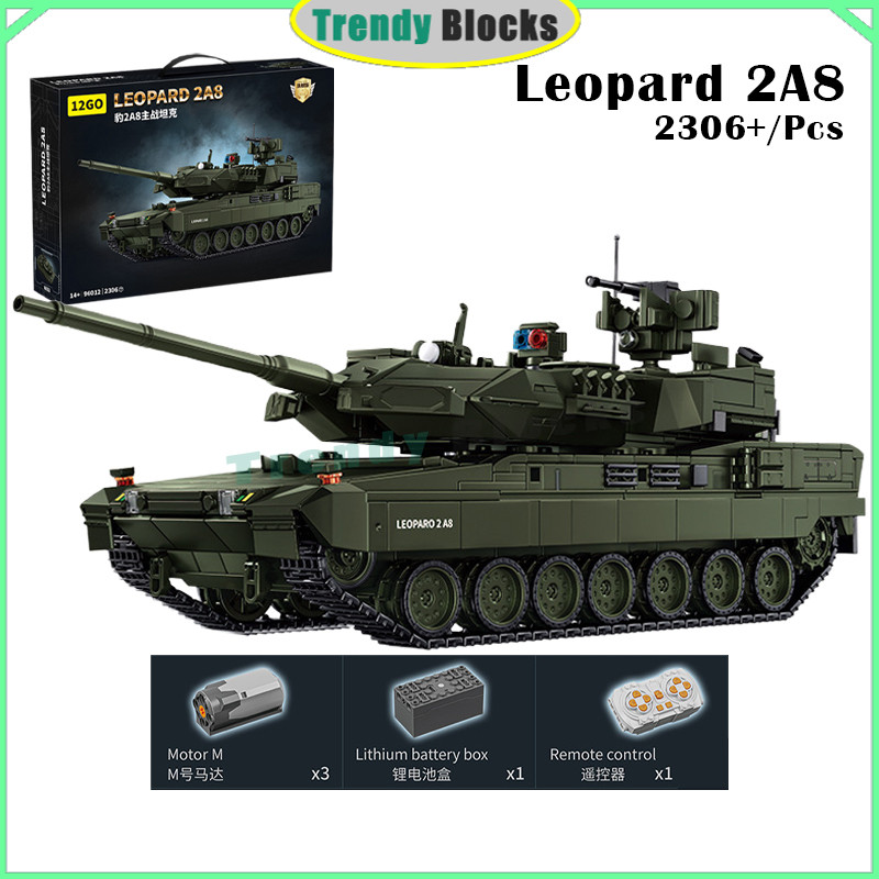 96012,Leopard 2A8 รถถังต่อสู้หลัก Building Blocks RC รถถังใหม่ของเล่นของขวัญสําหรับเด็กผู้ชาย