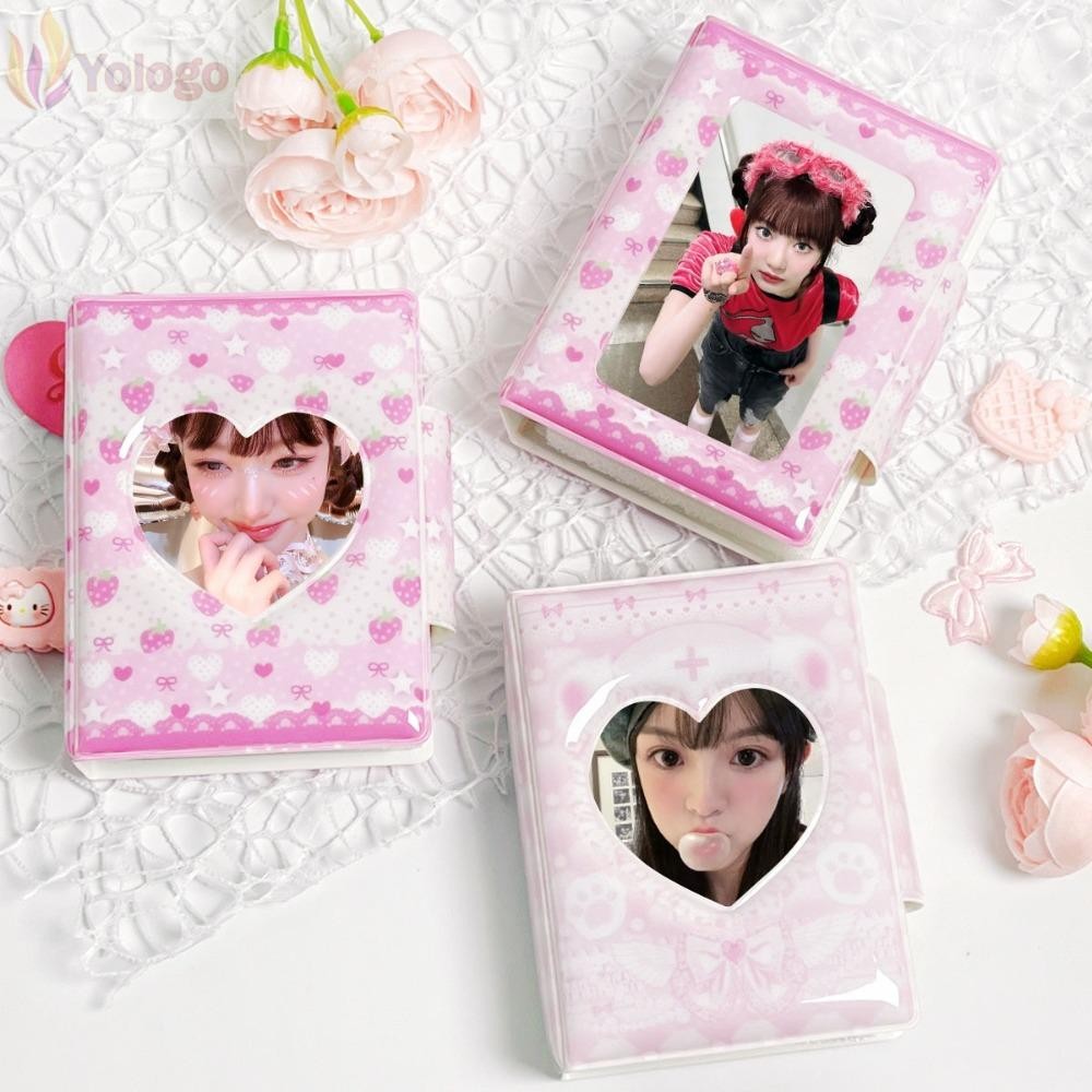 สมุดใส่การ์ดสีชมพู ลายหมีน้อยสตรอเบอร์รี่ ขนาด 3 นิ้ว 32 สล็อต ป้องกันการขึ้นรูป