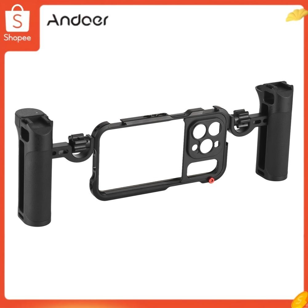 Andoer กรงโทรศัพท์แบบพกพา Andoer Andoer พร้อมอุปกรณ์จับคู่วิดีโออุปกรณ์พกพาแบบพกพาแบบคู่สำหรับสมาร์ท