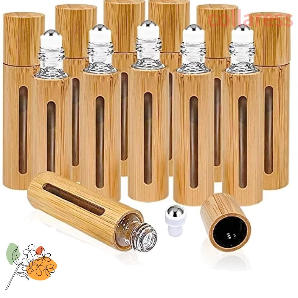 COLLARESS ขวดลูกกลิ้งพร้อมชุดเดินทางลูกกลิ้งสแตนเลสม้วนไม้ไผ่บนขวดแบบพกพา 3ml/5ml/10ml/15ml ขวดรีฟิล