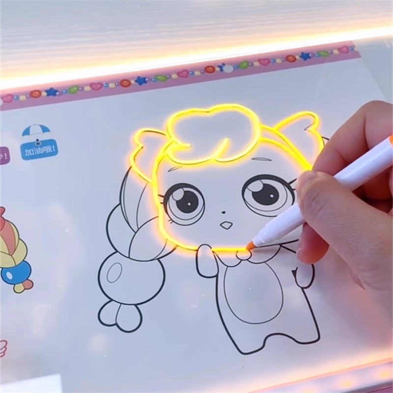 แผ่นเรืองแสง LED คลิปบอร์ดเรืองแสง ป้ายไฟเขียนได้ ลบได้ กระดานวาดภาพ สําหรับเด็ก ป้องกันรอยขีดข่วน เรืองแสงป้ายข้อความ - รูปที่ 2