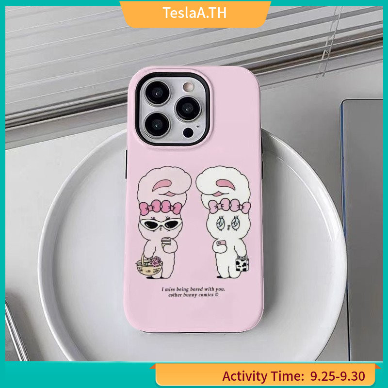 Esther Pink Two Rabbit Phone Case Film 2 in 1 น ่ ารักเหมาะสําหรับ iPhone15/14promax/iPhone11/12/13p