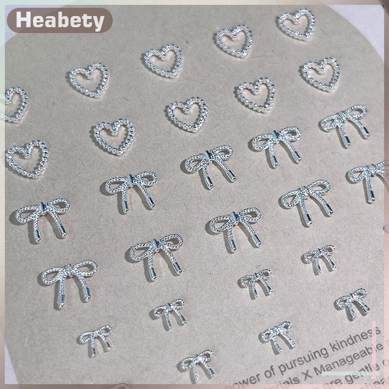 [ Heabety] 10pcs Alloy Bowknot Love Nails Art Charms ตกแต่ง 3D โลหะหรูหรา Silver Bows รูป Jewellery DIY เล็บออกแบบอุปกรณ์ [COD]