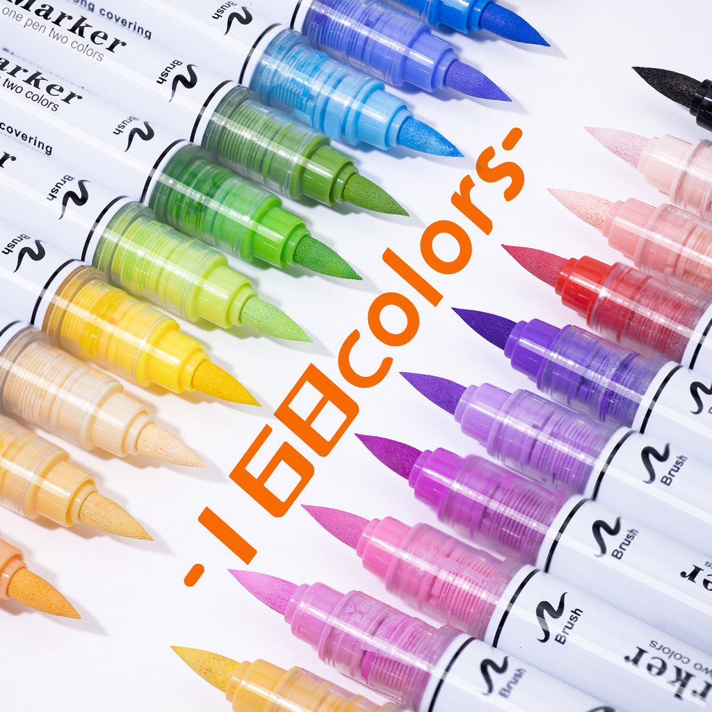 Guangna 8106 Double-Headed สองสีตรง Liquid Soft Tip อะคริลิค Marker 168 สีทึบแสงสี Stackable Art ปาก