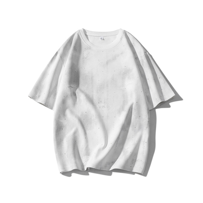 2025 NEW 2025M-8XL 2025 Summer Short Sleeve Men 7A Antibacterial Large Size Trendy Ripped Irregular 