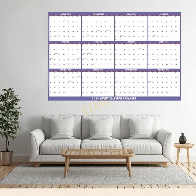 XGB 2025 Full Year to View Calendar Yearly Planner Erasable Wall Calendar Home Wall Organizers Plann