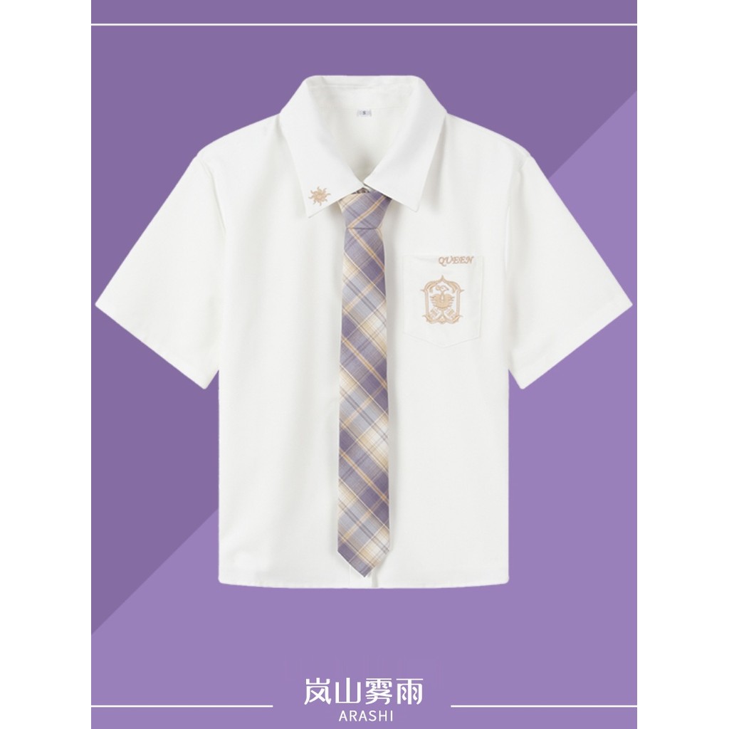 Lanshan Mist Rain [ก่อนหยวนตะวันตก] เสื้อเชิ้ต JK ปักต้นฉบับเสื้อเชิ้ตสีขาว jk แขนสั้นฤดูร้อนหลวม jk