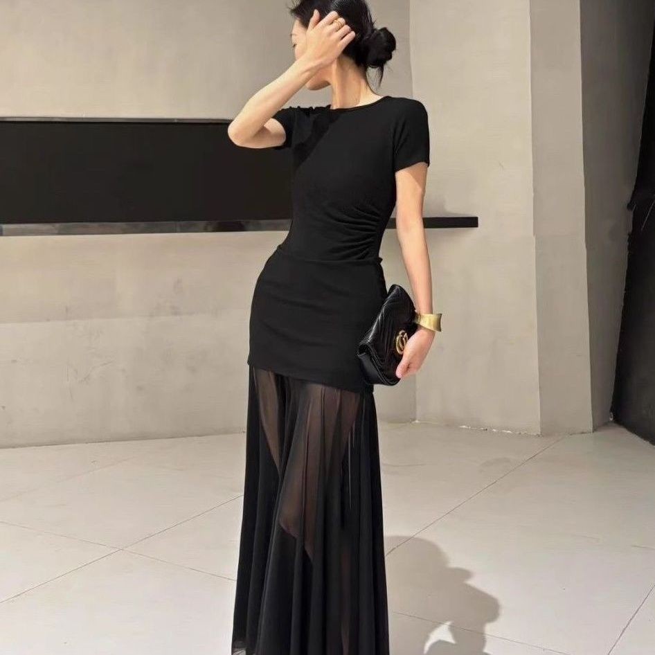 黑色拼装 มม. 夏季气身网辣 长质修身显瘦连衣裙Black Royal Sister mm Summer Temperament Mesh Spice Spice Spice Spice202509