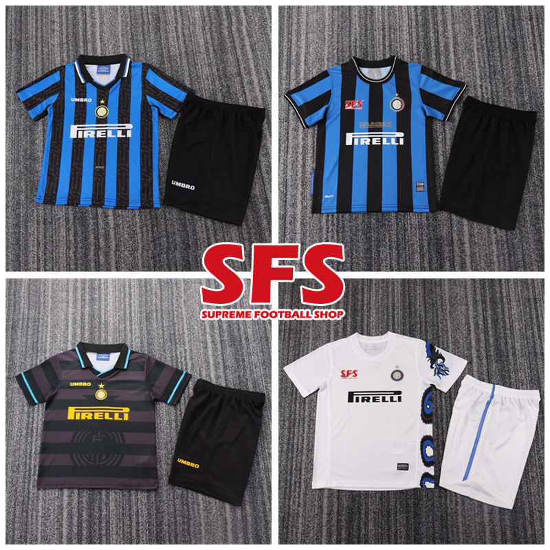 คุณภาพสูง Retro 1997-10 Inter Milan Vintage Kid Soccer Football Jersey เสื้อยืดกีฬาเสื้อท็อปและกางเก