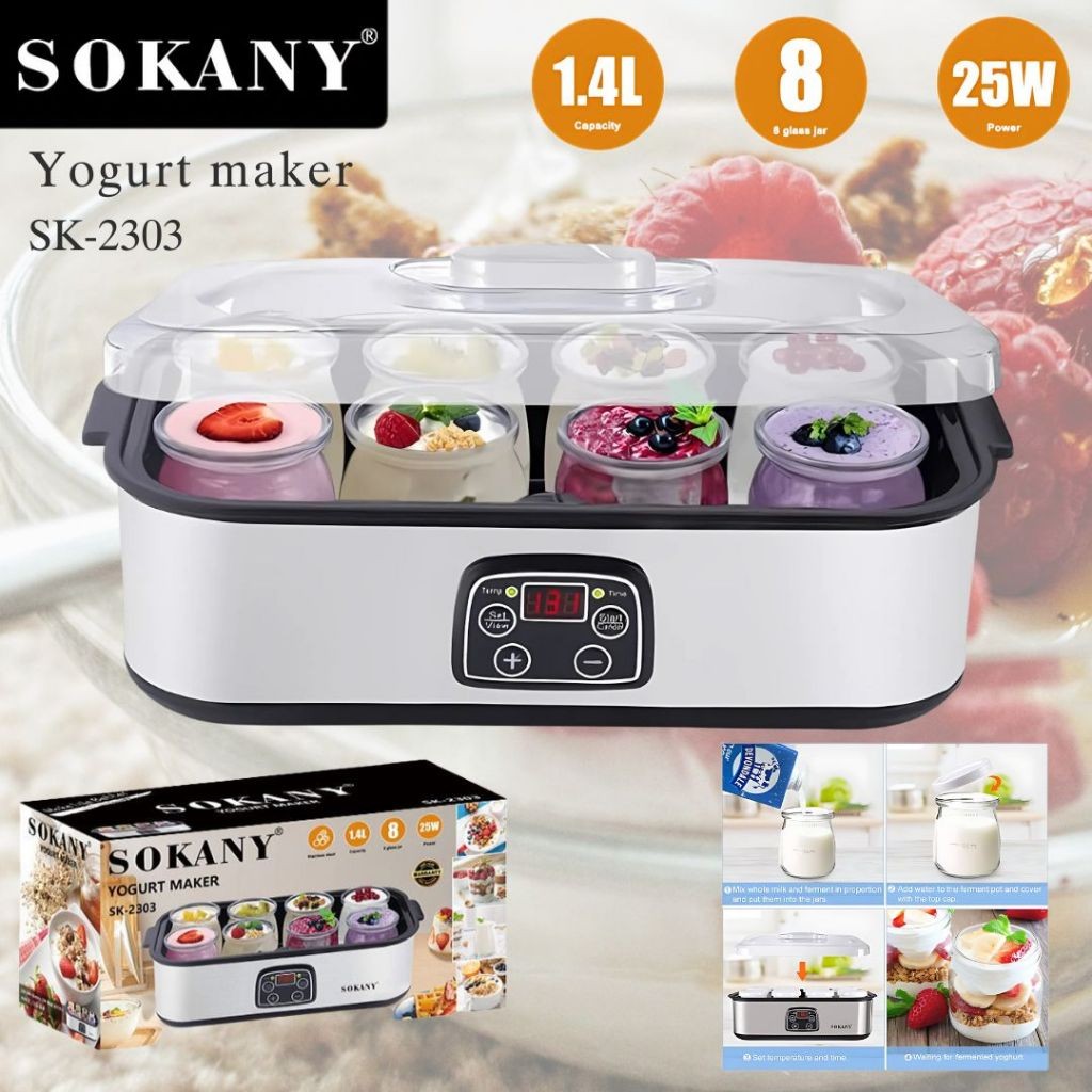 เครื่องทำโยเกิร์ต 25W 8 ขวด เครื่องทำโยเกิร์ตอัตโนมัติ สามารถตั้งอุณหภูมิและเวลาได้ SK-2303