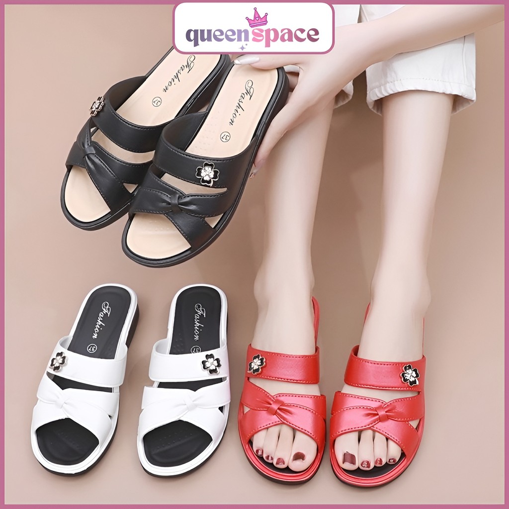 LH 888 รองเท้าผู้หญิงฤดูร้อนฤดูใบไม้ผลิลําลองส้นเตี้ยยางรองเท้าสไลด์บน Kasut Wanita