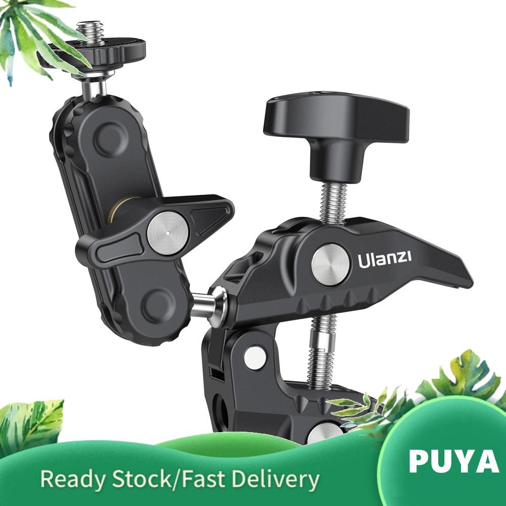 Puya Puya Ulanzi R094 Multi-Functional Super Clamp Ball Mount Mount Dual 360 ° Aluminium Aluminium alloy พร้อมสกรู 1/4 นิ้ว 3/8 Thread 1.5 กก.