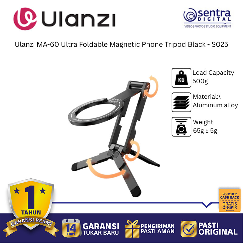 Ulanzi MA-60 Ultra – Slim Magnetic Phone ขาตั้งกล้องแบบพับได้และน้ําหนักเบา (สีดํา)