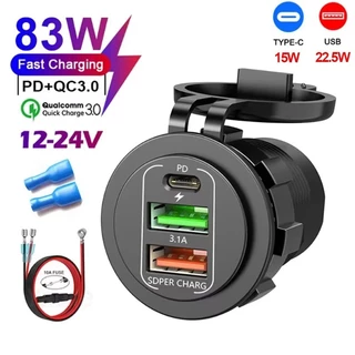 Car Charger Power Outlet Socket Dual QC3.0 Usb & Dual PD3.0 Fast Charging Outlet พร้อม Led โวลต์มิเตอร์กันน้ําสําหรับรถยนต์ 12-24V