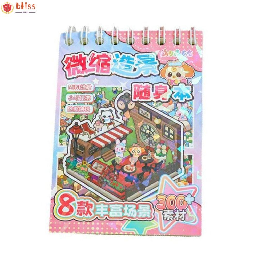 BLLISS Cabin Scene Pocket Sticker, PET Miniature House Mini Landscape Sticker Book, การ์ตูน DIY Mini