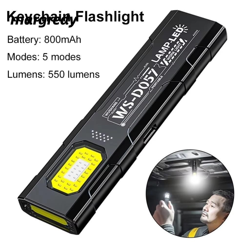 MARGREDY ไฟฉายพวงกุญแจ LED ชาร์จ USB พกพาสะดวก มีแม่เหล็กและโคมไฟสองดวงสำหรับการใช้งานที่สว่างไบร้อย%