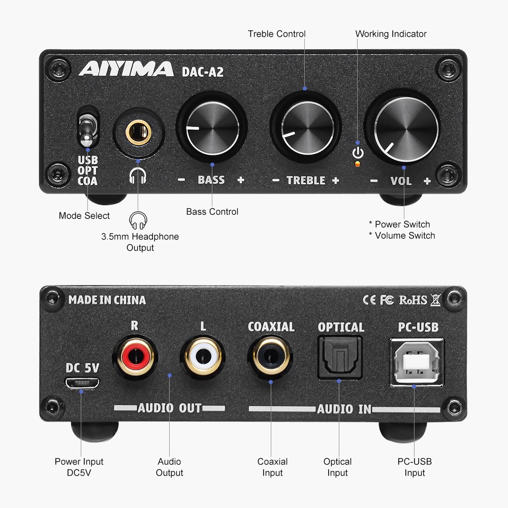 AIYIMA USB DAC ถอดรหัสเสียงเครื่องขยายเสียงดิจิตอลถึง Ana