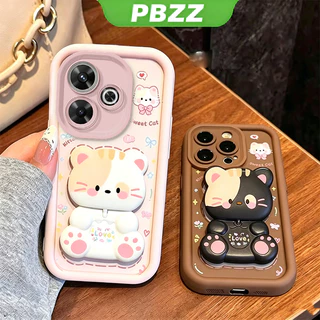 เคสสําหรับ POCO C65 5G REDMI 13C 2023 4Gเคสโทรศัพท์Softcaseซิลิโคนกันกระแทกฝาครอบการออกแบบใหม่ความงามที่มีผู้ถือ 360° กระจกแต่งหน้า แมวน่ารัก สําหรับเด็กผู้หญิง JTXMMZJ