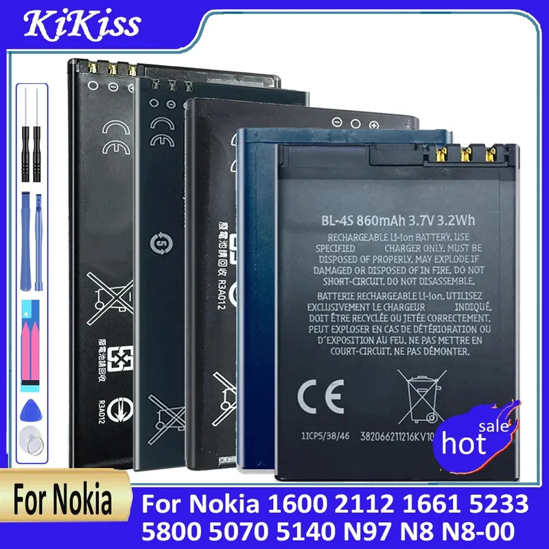 แบตเตอรี่ BL-5C BL-4C BL-5J BL-5B BL-4D BL-5F BL-4S BL-4J BN-01 BN-06 สําหรับ Nokia 1600 2112 1661 5