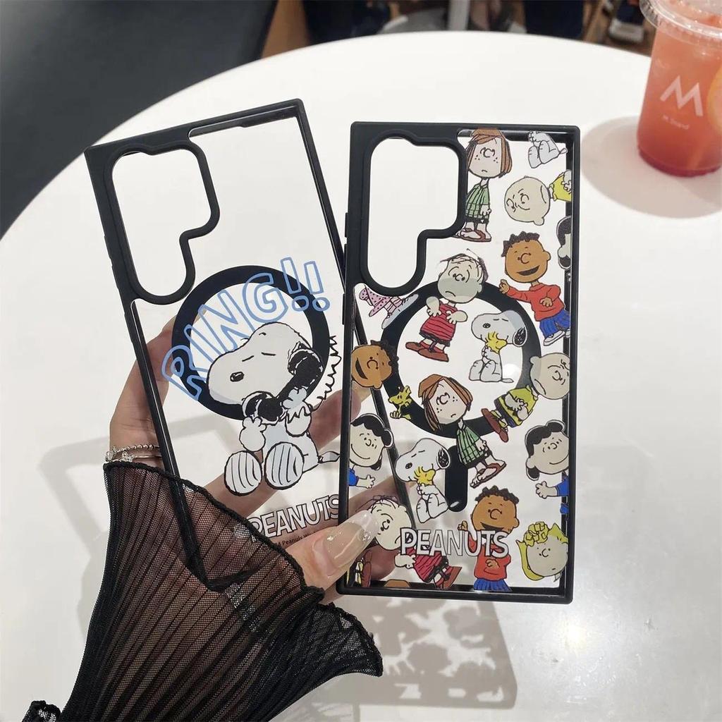 เคสการ์ตูนกันกระแทก สนูปปี้ แม่เหล็กใส ไม่เหลือง ปกกล้องยกสูง Samsung S26Ultra S25Ultra S24Ultra A56 A55 A35 A26