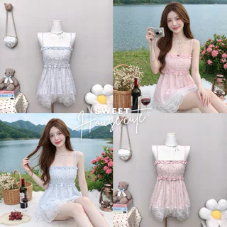 🧸 SweetHouse #732 🌻 เสื้อสายเดี่ยวผ้าฉลุระบายลูกไม้ รุ่นนี้ผ้าสวยมว้ากกก + กางเกงลูกไม้ระบาย 4 ชั้น