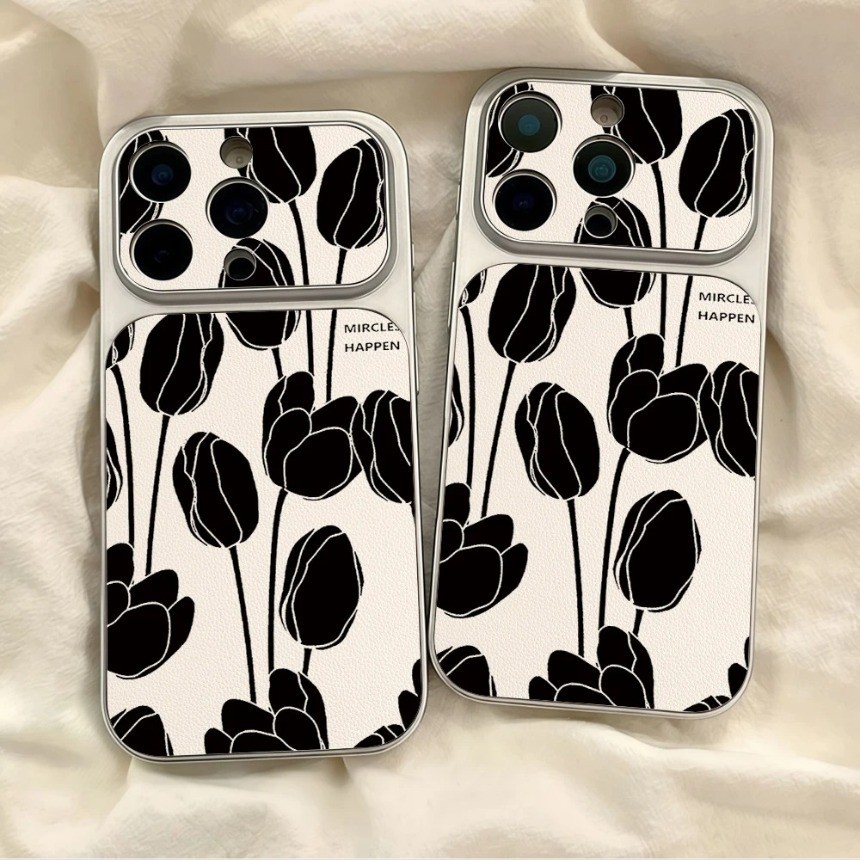 Simple สีดําทิวลิปรูปแบบเคสโทรศัพท์สําหรับVivo X70 X90 X80 S60 S50 S30 Pro Mini V15 Y21 Y21e Y21a Y2