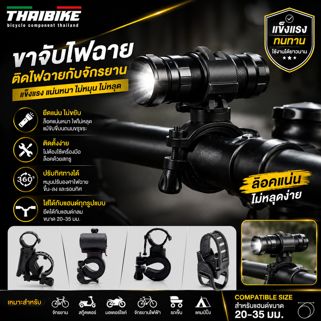 TAG ขาจับไฟฉายติดไฟฉายกับจักรยาน THAIBIKE
